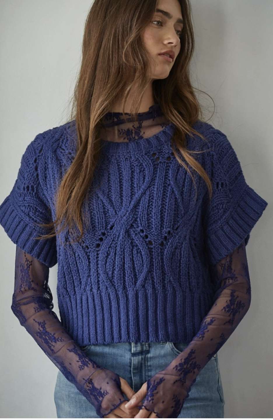 Crochet Short Sleeve Knit Sweater