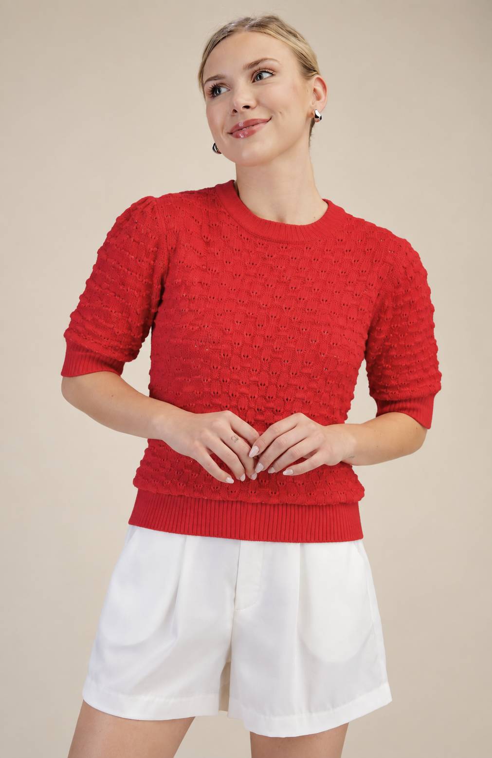 Crochet Crew Neck Knit Sweater
