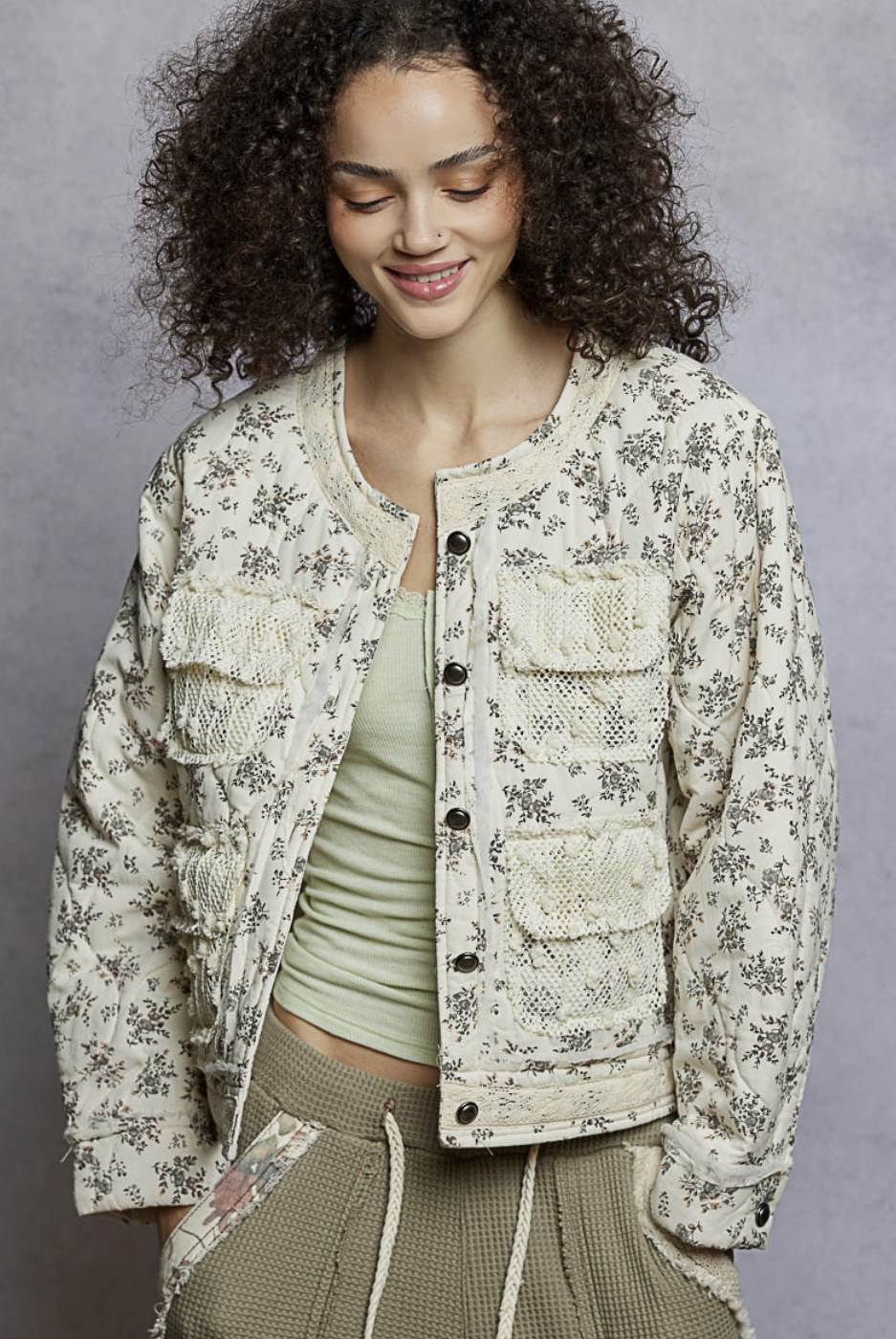 Crochet Pocket Quilted Jacket