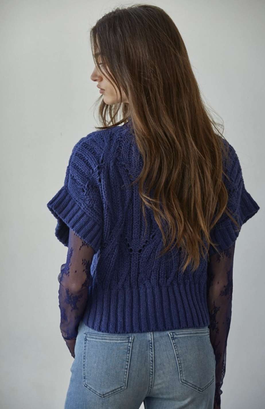 Crochet Short Sleeve Knit Sweater