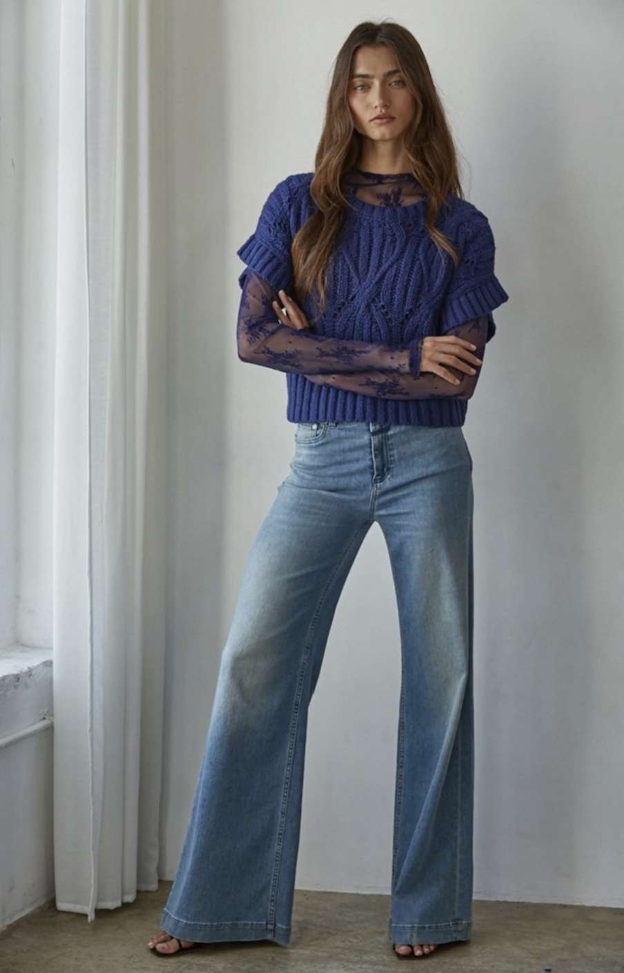 Crochet Short Sleeve Knit Sweater