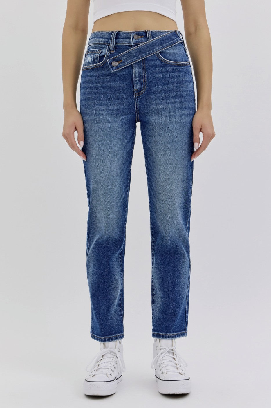 Cross Belt High Rise Straight Jeans