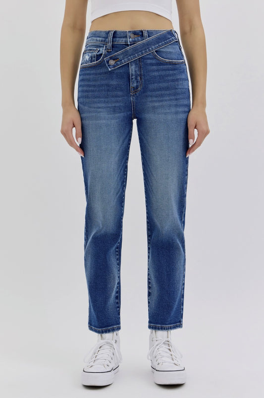 Cross Belt High Rise Straight Jeans