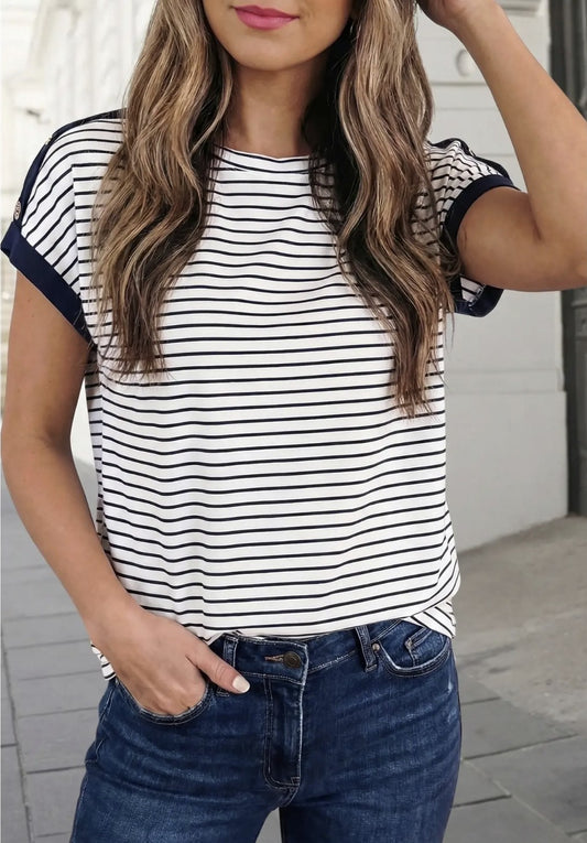 Cuff Stripe Sleeve Button Detail Shirt