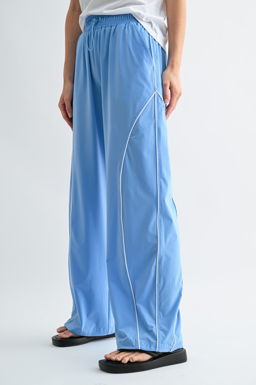 Curved Classic Track Pants with White Lines