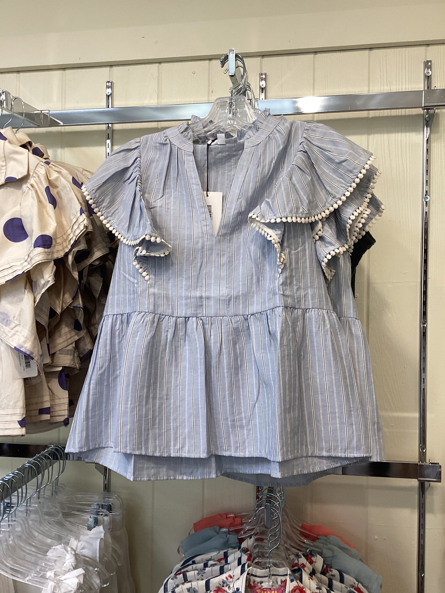 THML Light Blue Stripe Flutter Blouse