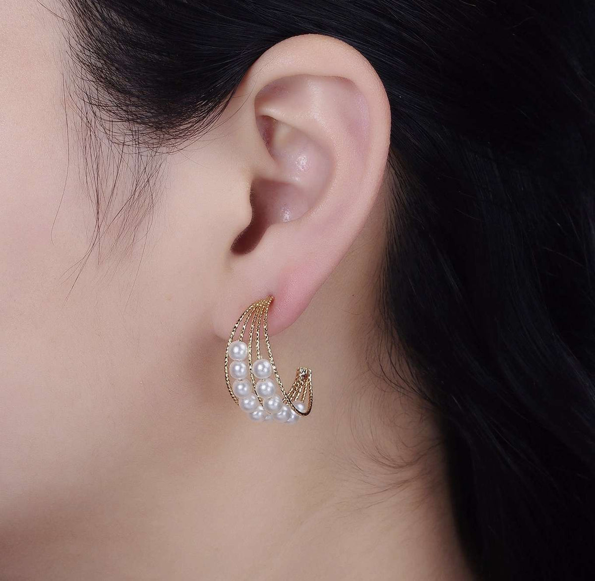 Dbl Pearl Lined Hoop Earring