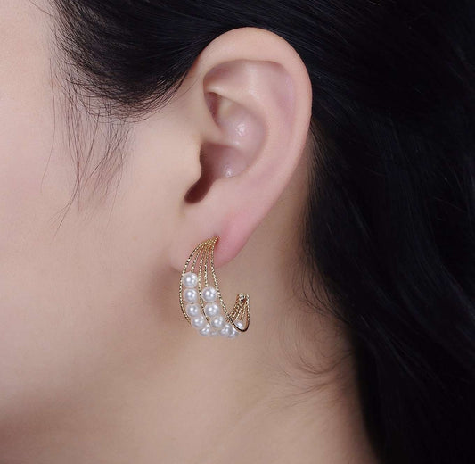 Dbl Pearl Lined Hoop Earring