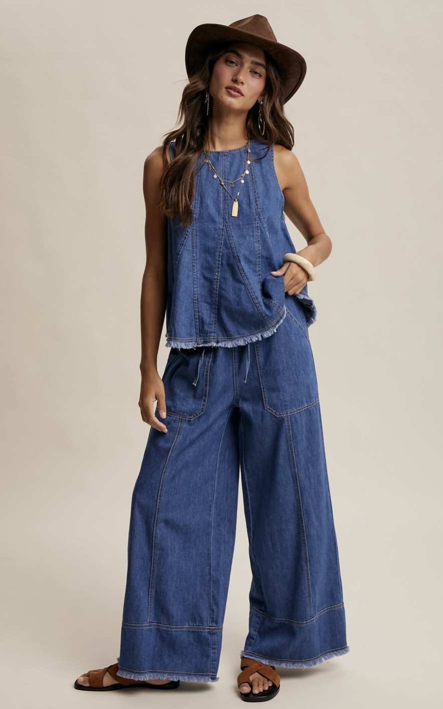 Denim Tank & Wide Leg Pants Set