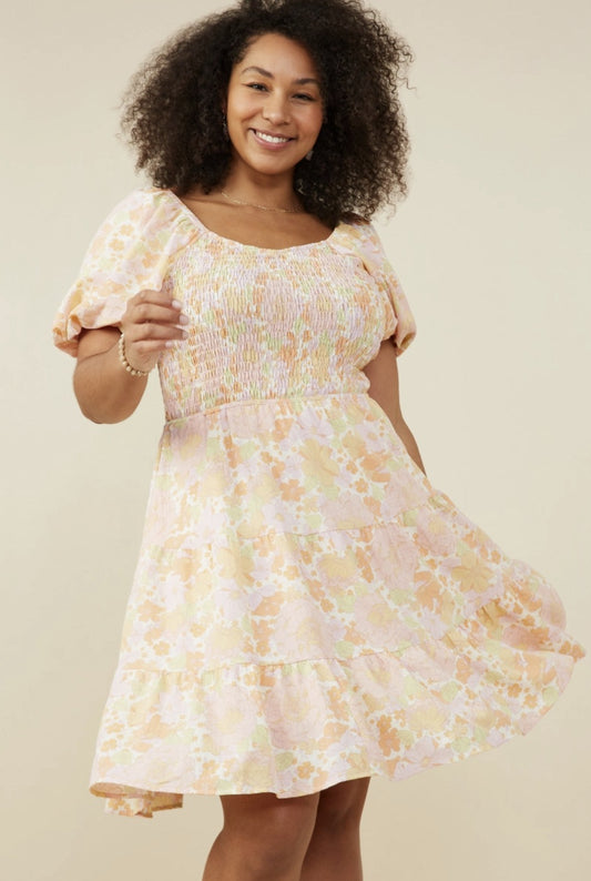 Detail Floral Puff Sleeve Dress