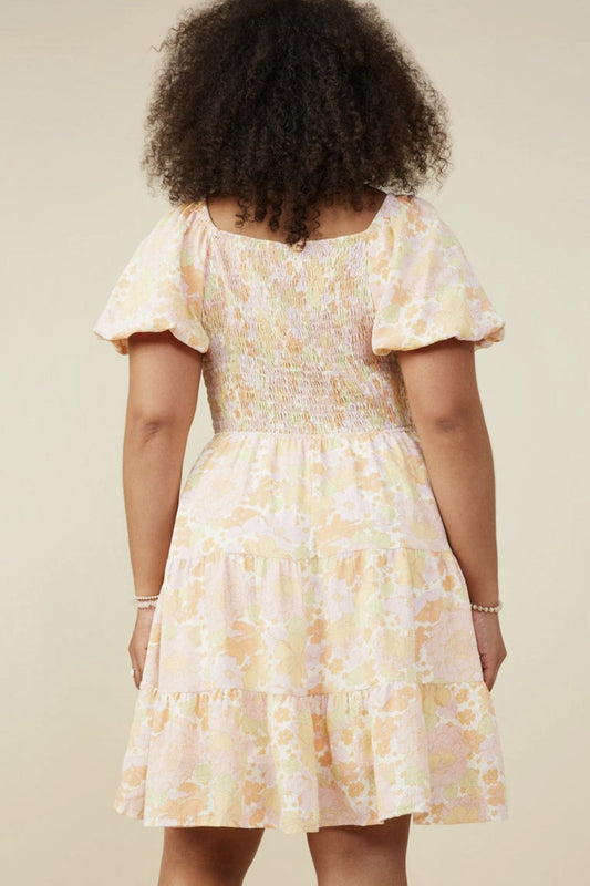 Detail Floral Puff Sleeve Dress