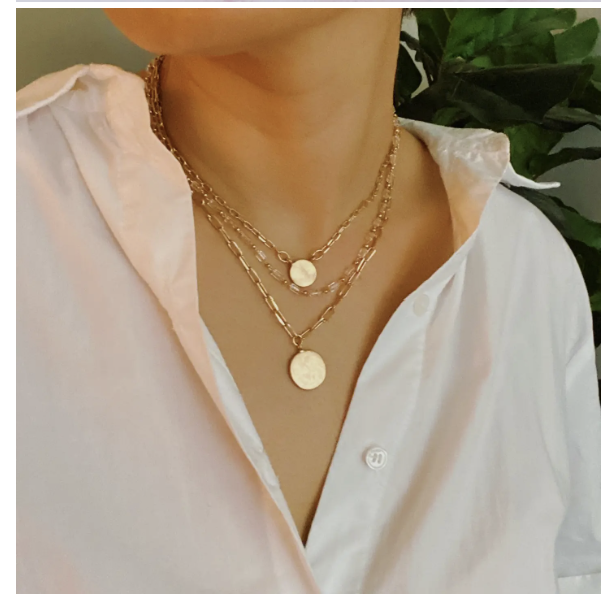 Disc and Beaded Chain necklace set