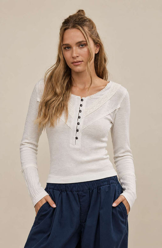 Double Gauze Solid Knit Rib Top