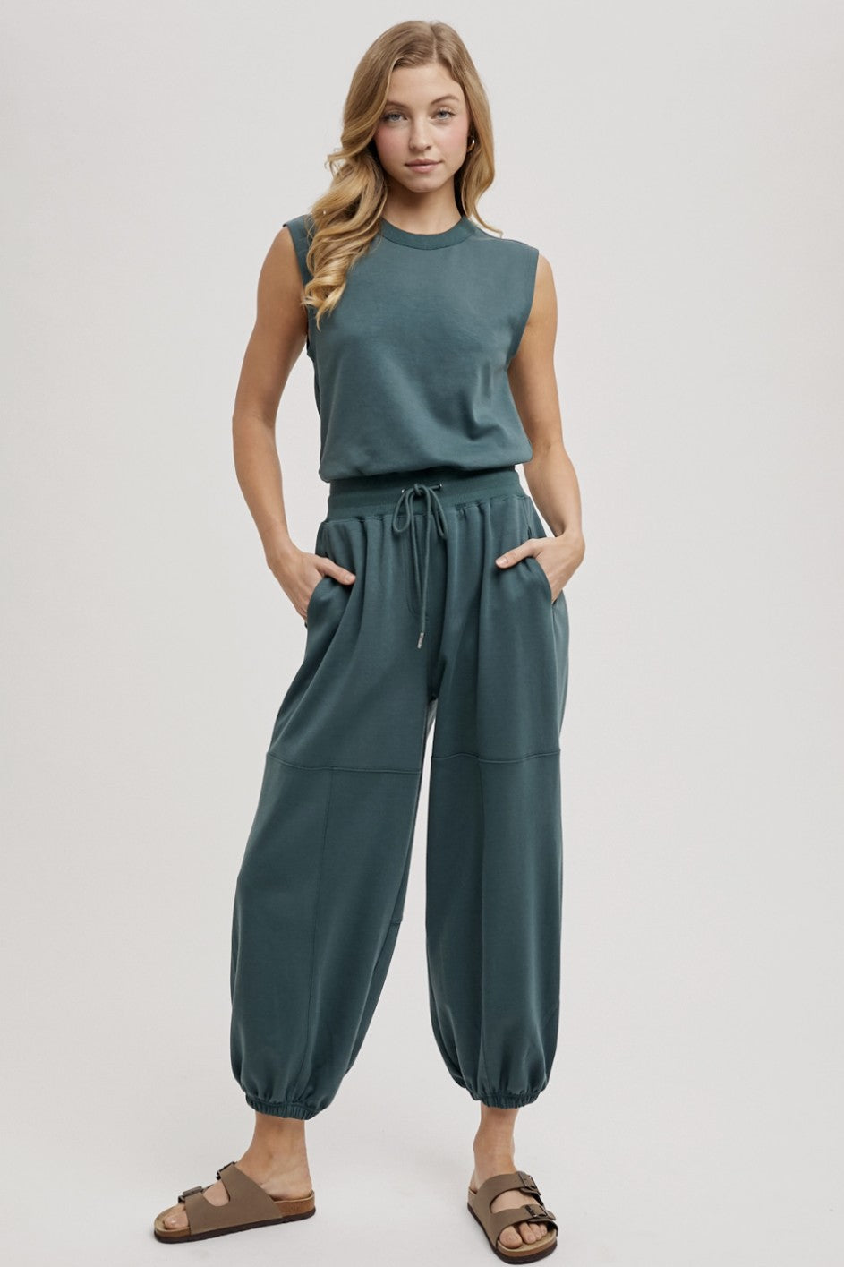 Drawstring Waist Sleeveless Jumpsuit