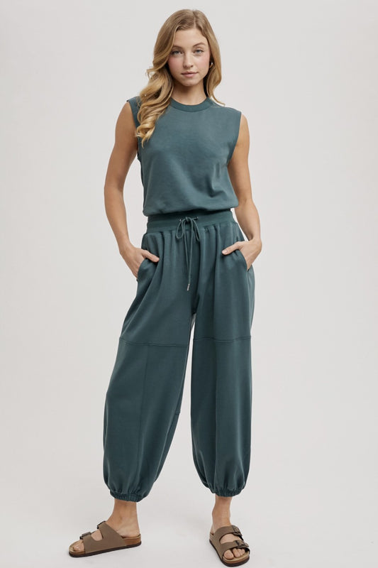 Drawstring Waist Sleeveless Jumpsuit