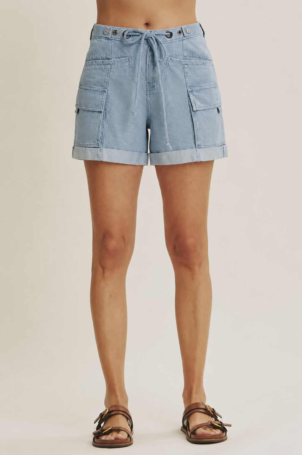 Drawstring Elastic Waist Rolled Shorts