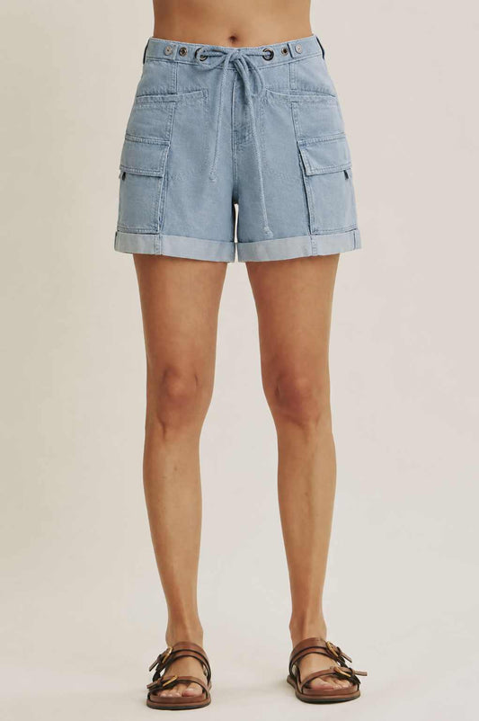 Drawstring Elastic Waist Rolled Shorts