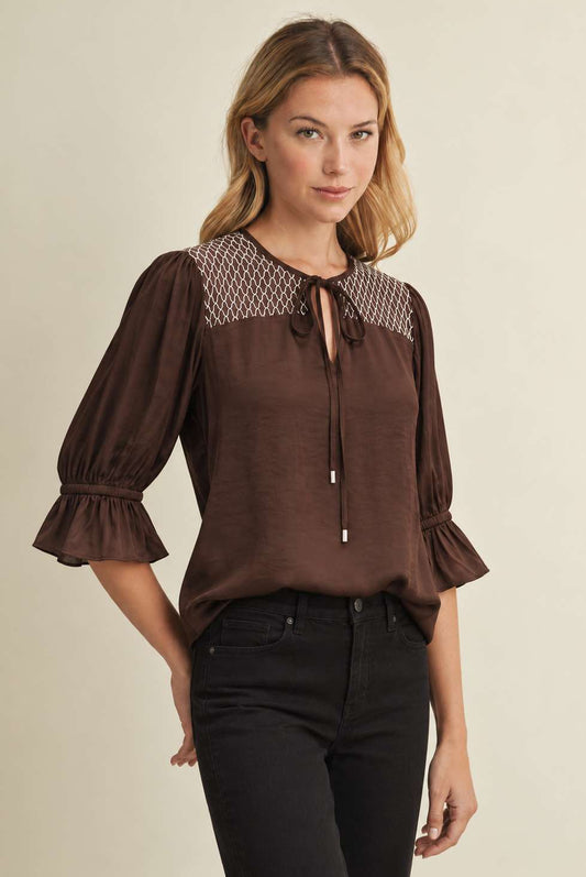Eden Ruffle Sleeve Embroidered Top