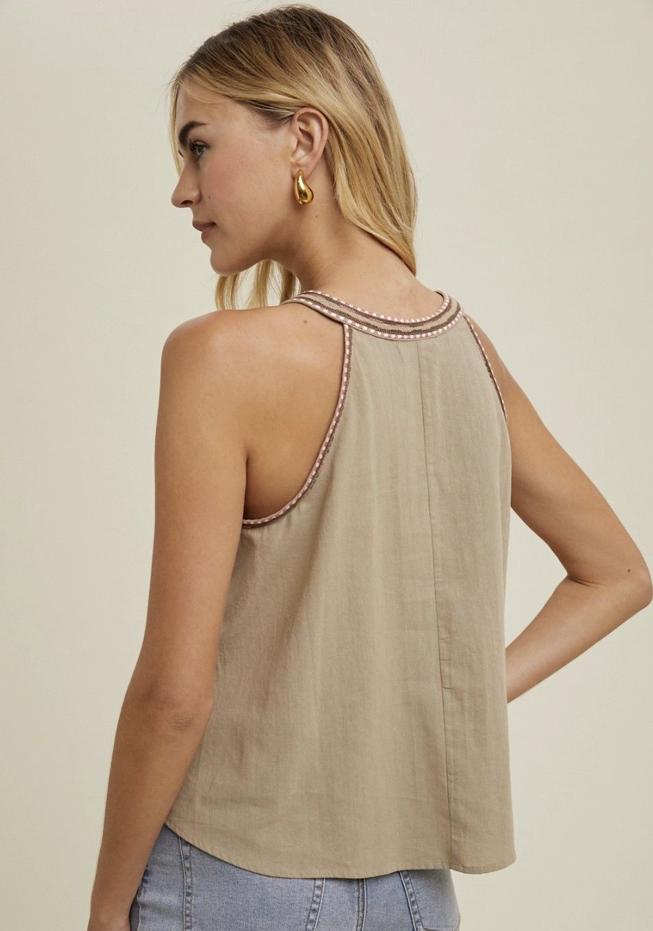 Embroidered Detail Halter Tank Top