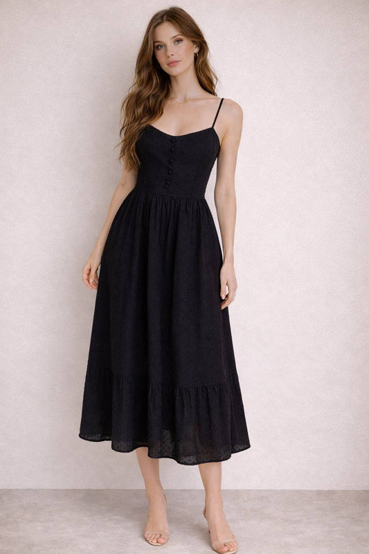 Eyelet Midi Dress with Buttons