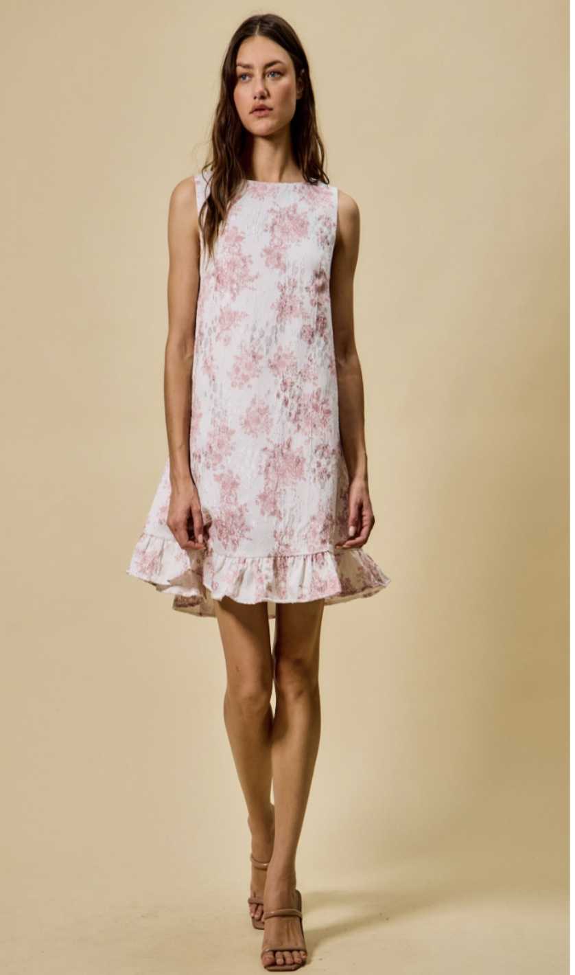 Floral Jacquard Mini Ruffle Dress