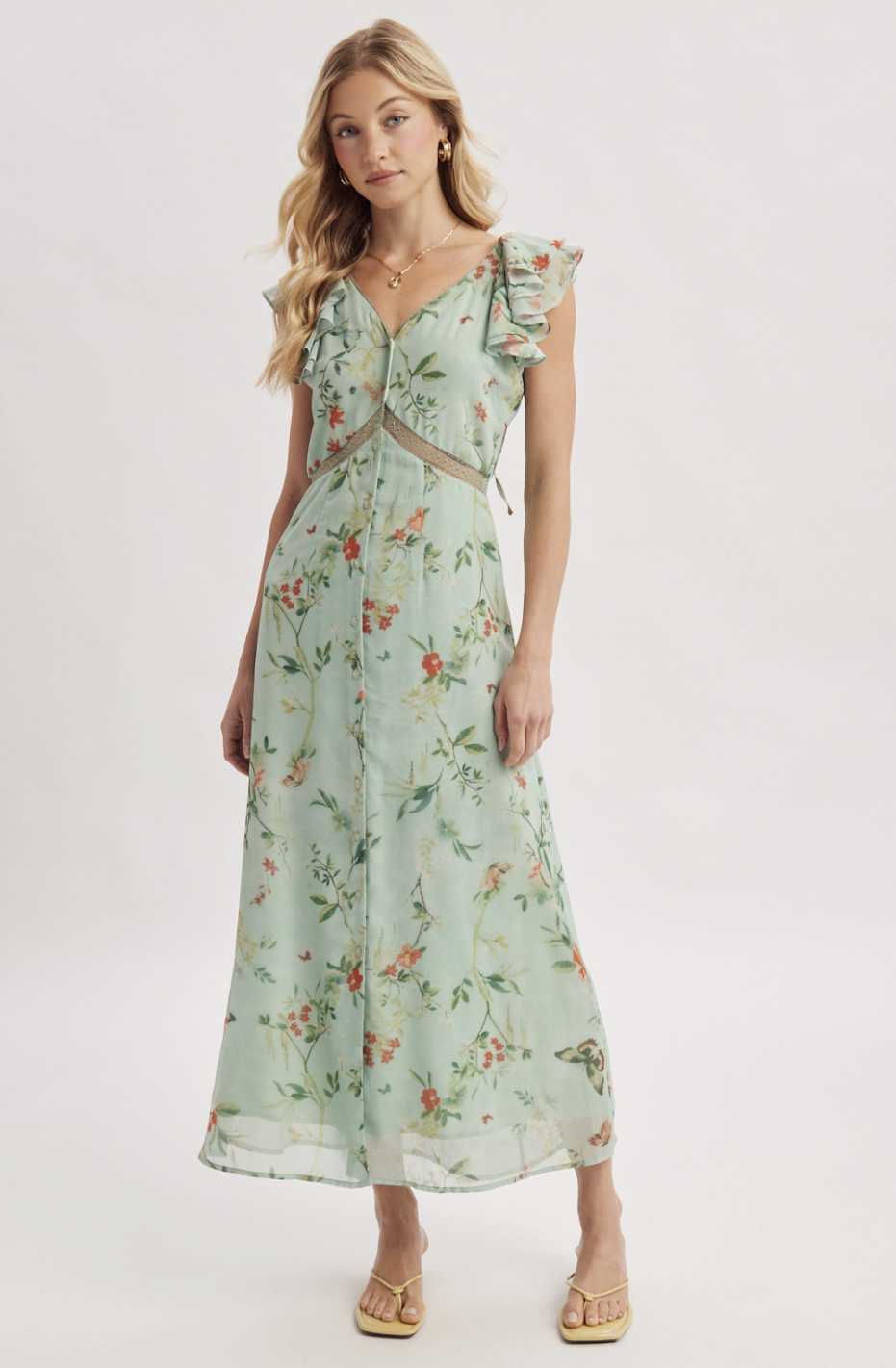 Floral Print Tie Back Maxi Dress