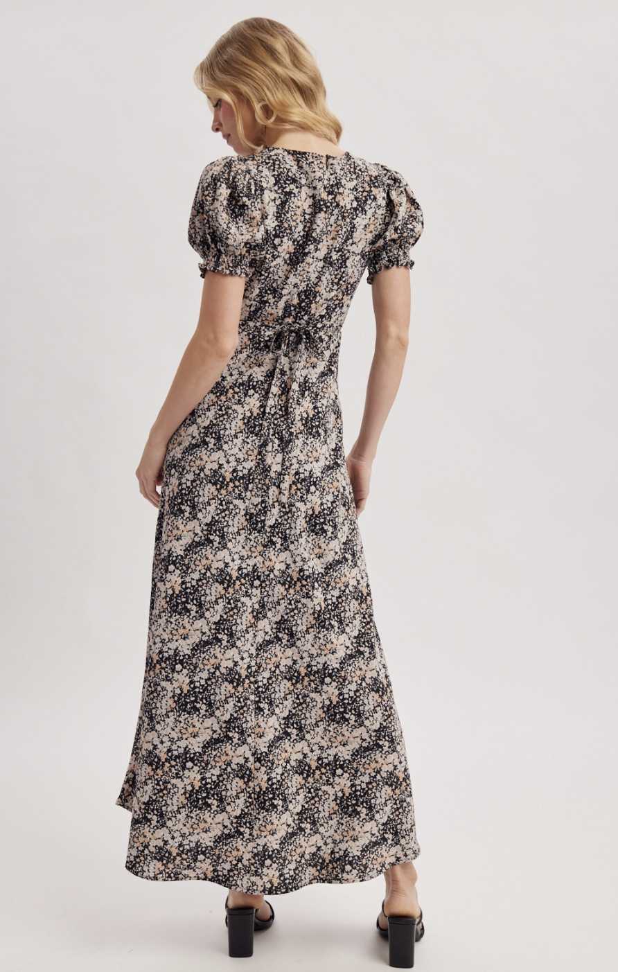 Floral Surplice V-Neck Maxi Dress