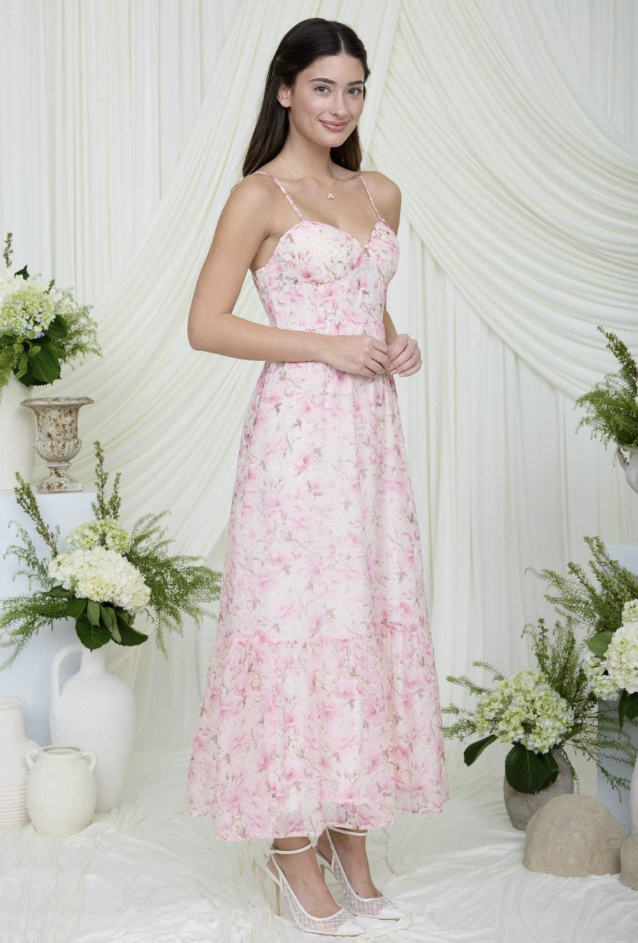 Floral W/Spaghetti Strap Corset Dress