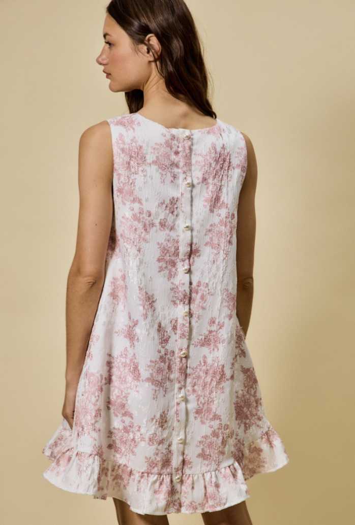 Floral Jacquard Mini Ruffle Dress