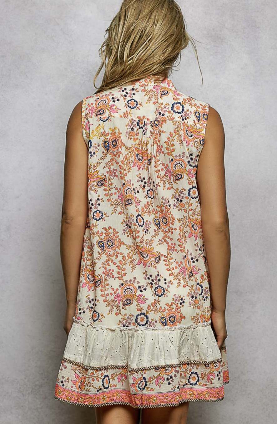 Floral Pleated Ruffle Hem Dress