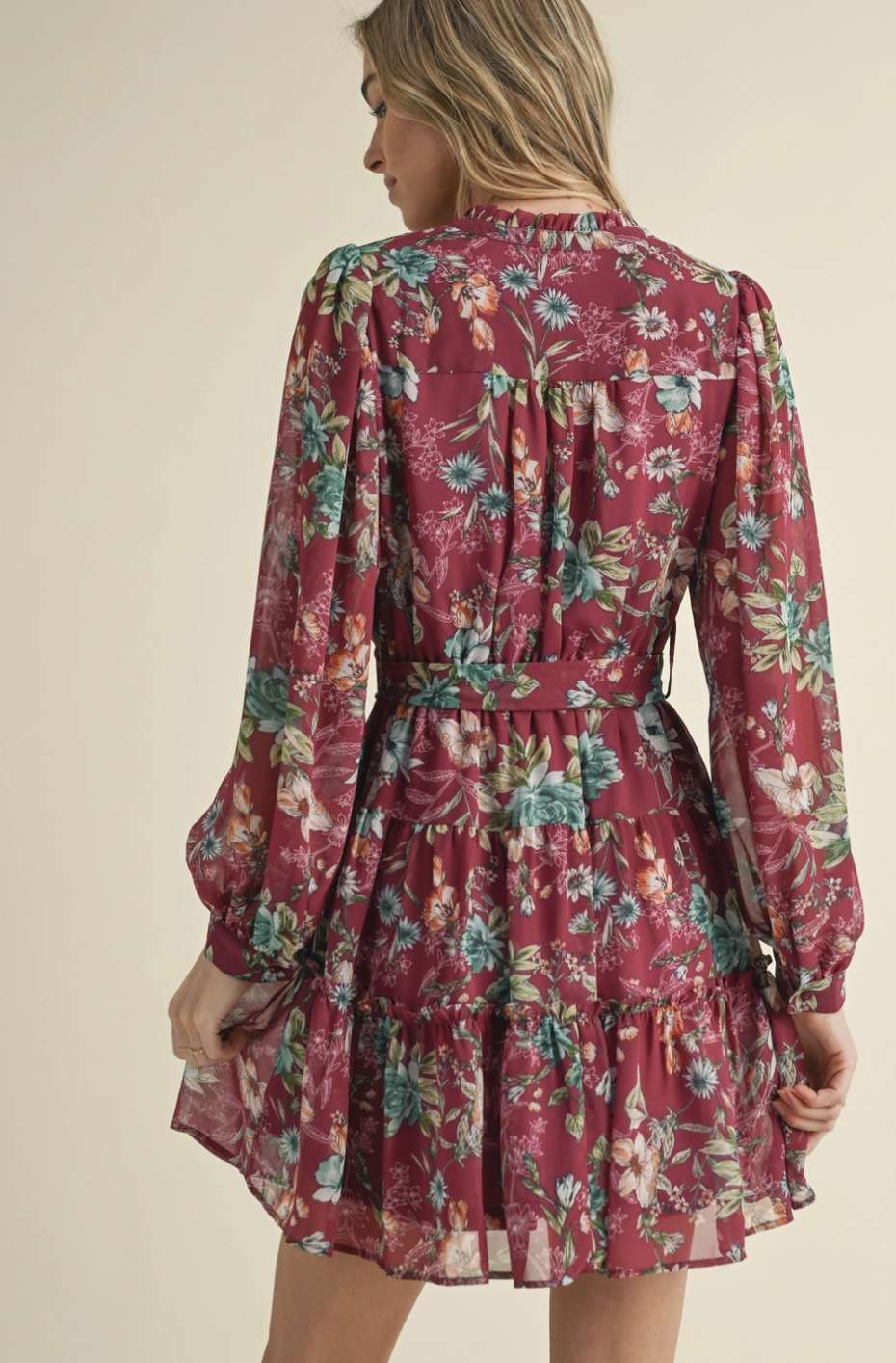 Floral Puff Sleeve Button Mini Dress