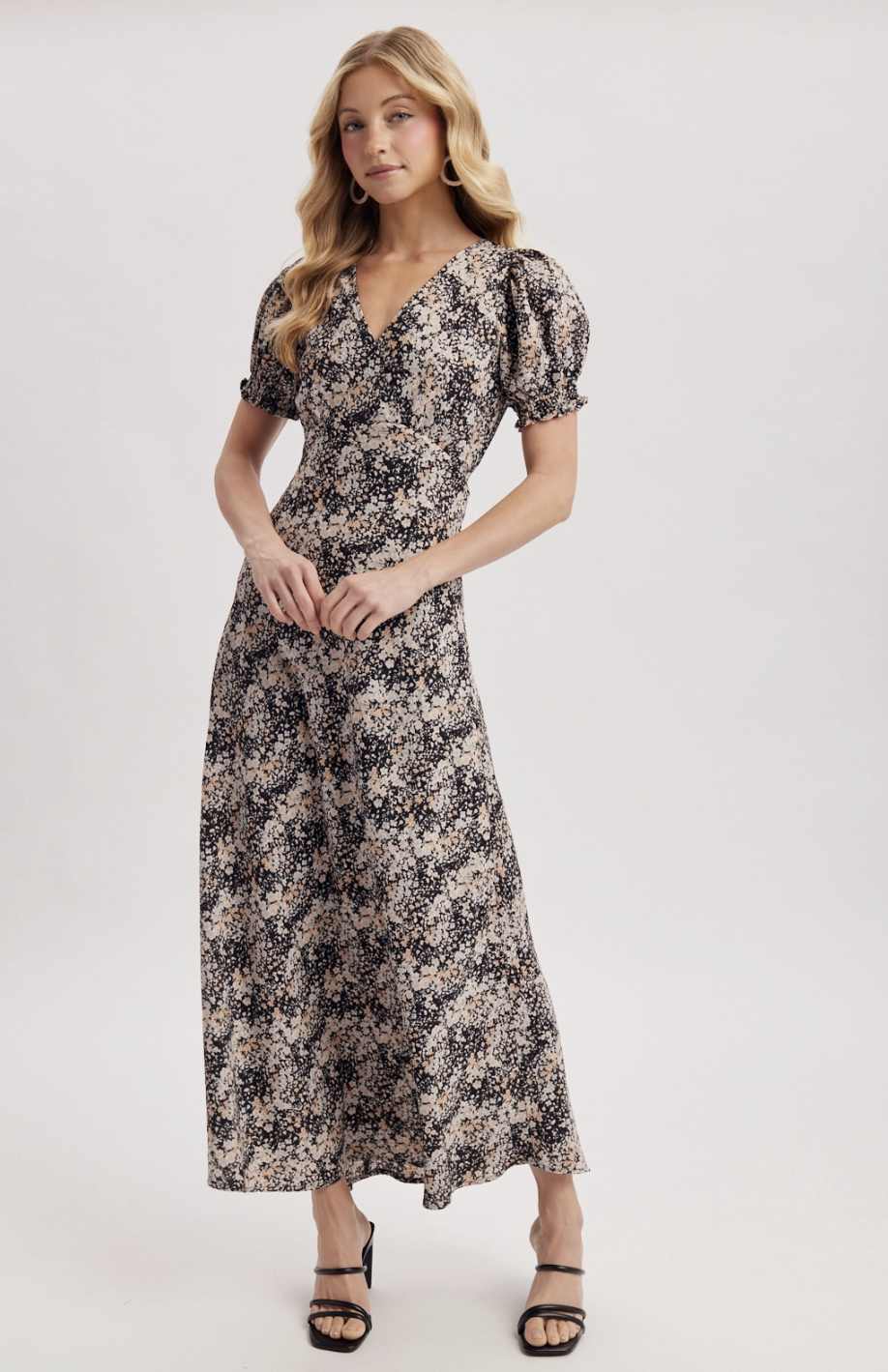 Floral Surplice V-Neck Maxi Dress