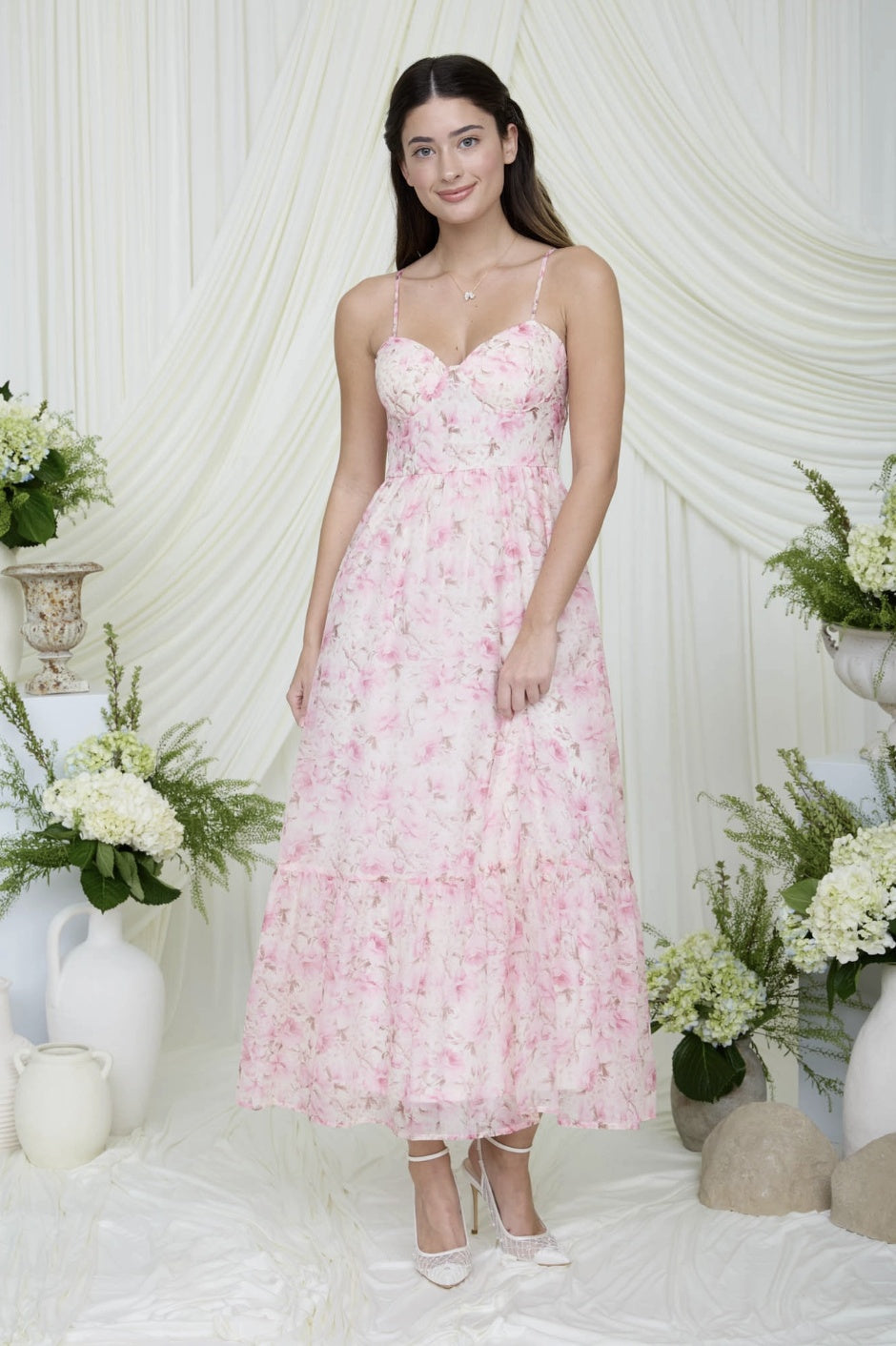 Floral W/Spaghetti Strap Corset Dress