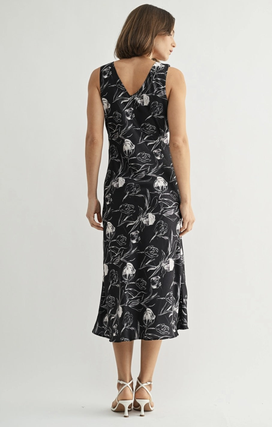 Flower Satin V Neck Dress