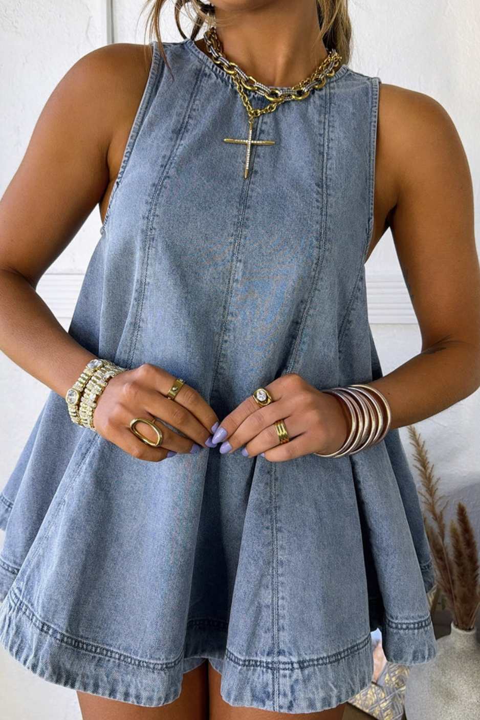 Flowy Lined Denim Style Short Set