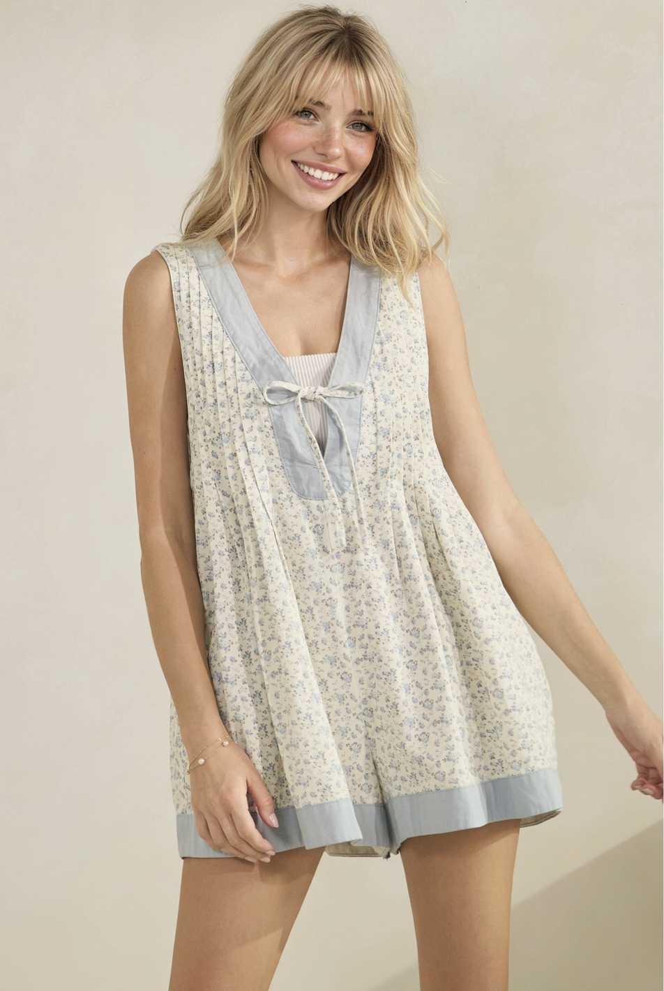 Free Spirited Floral Pleated Romper