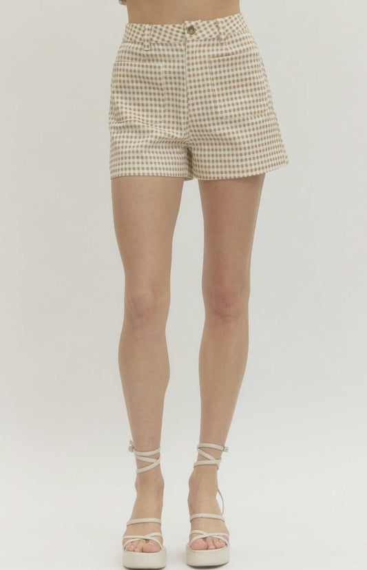Gingham Front Pocket Closure Shorts