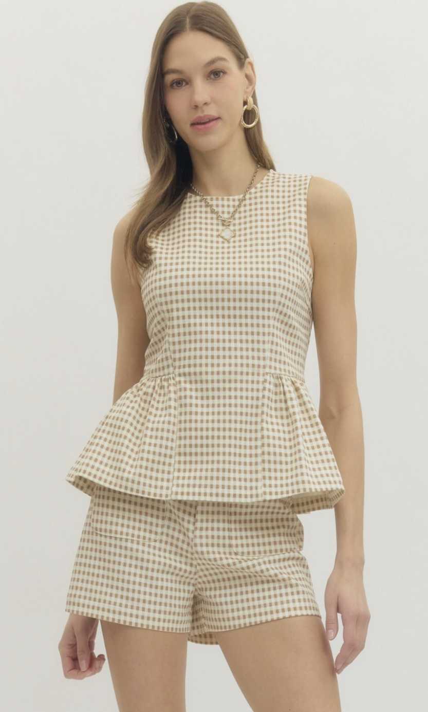 Gingham Sleeveless Peplum Top