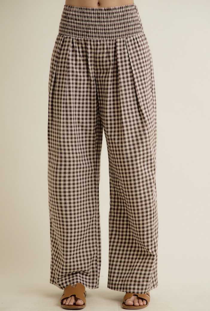 Gingham Smock Waist Pocket Pants