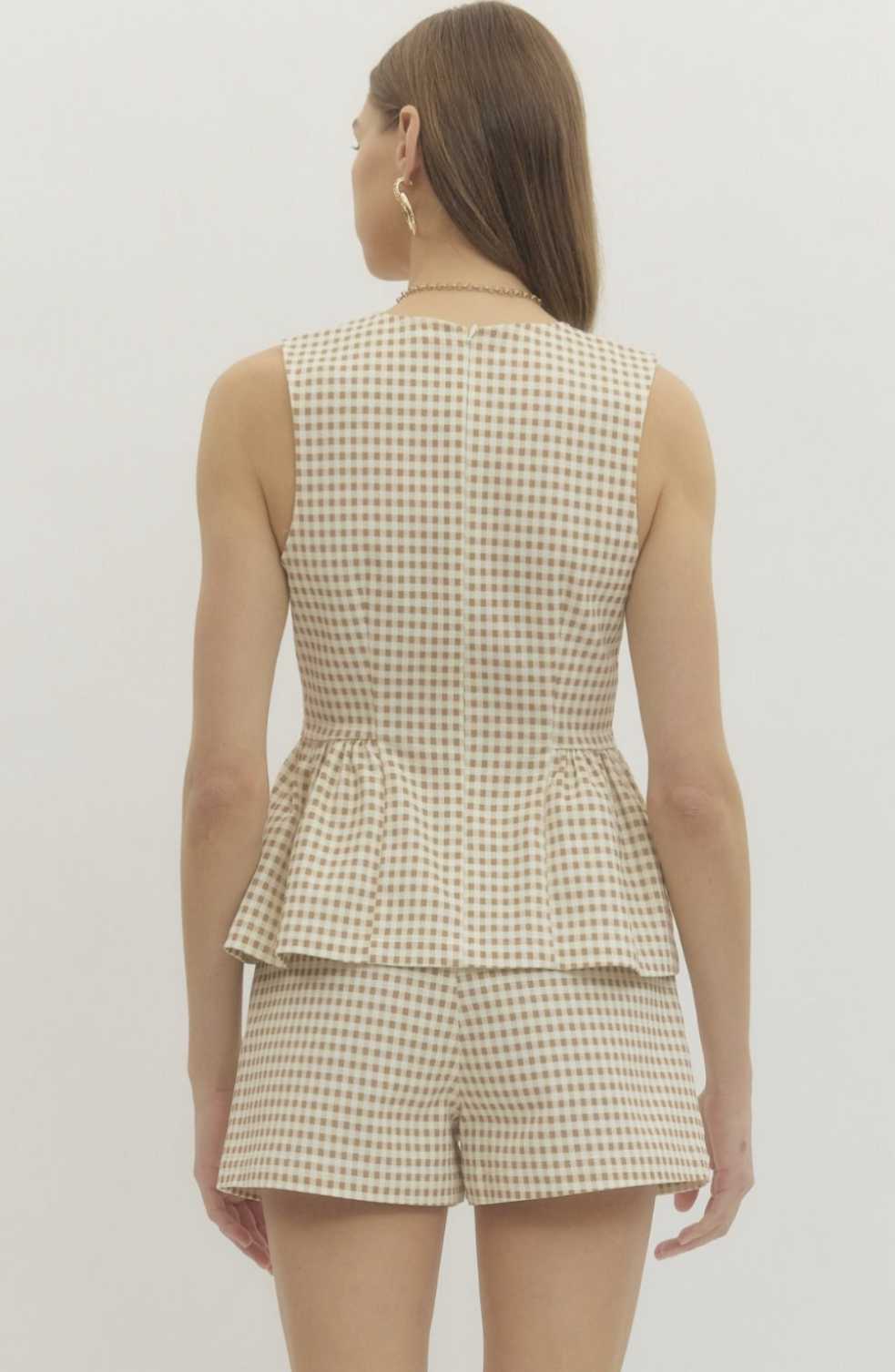 Gingham Sleeveless Peplum Top