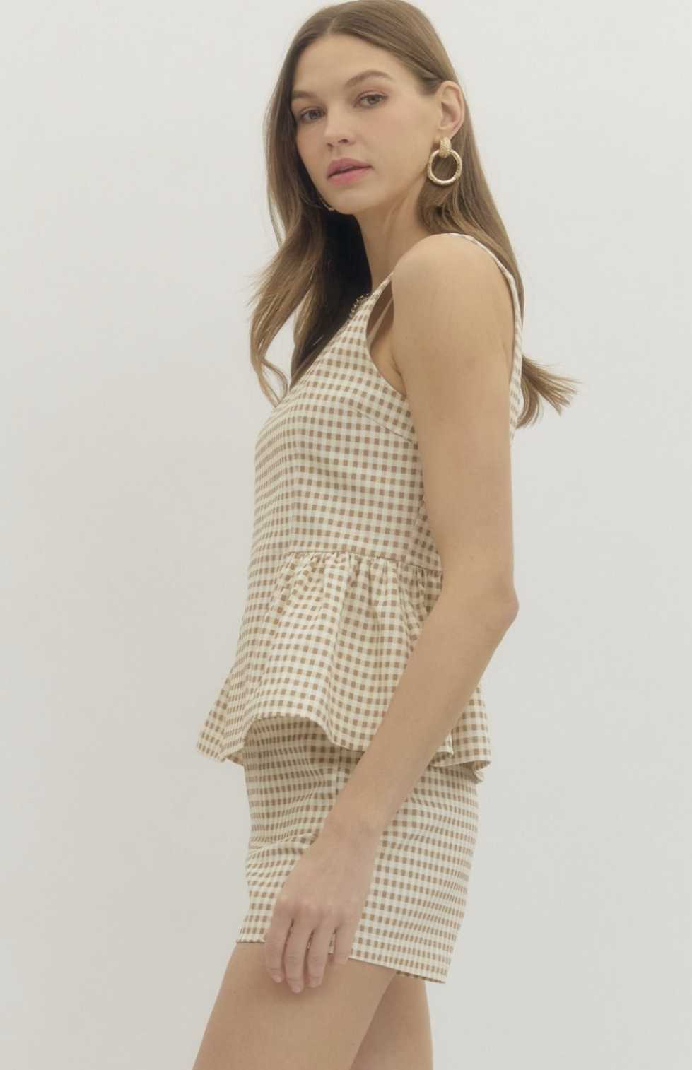 Gingham Sleeveless Peplum Top