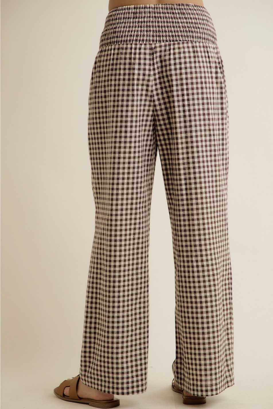 Gingham Smock Waist Pocket Pants