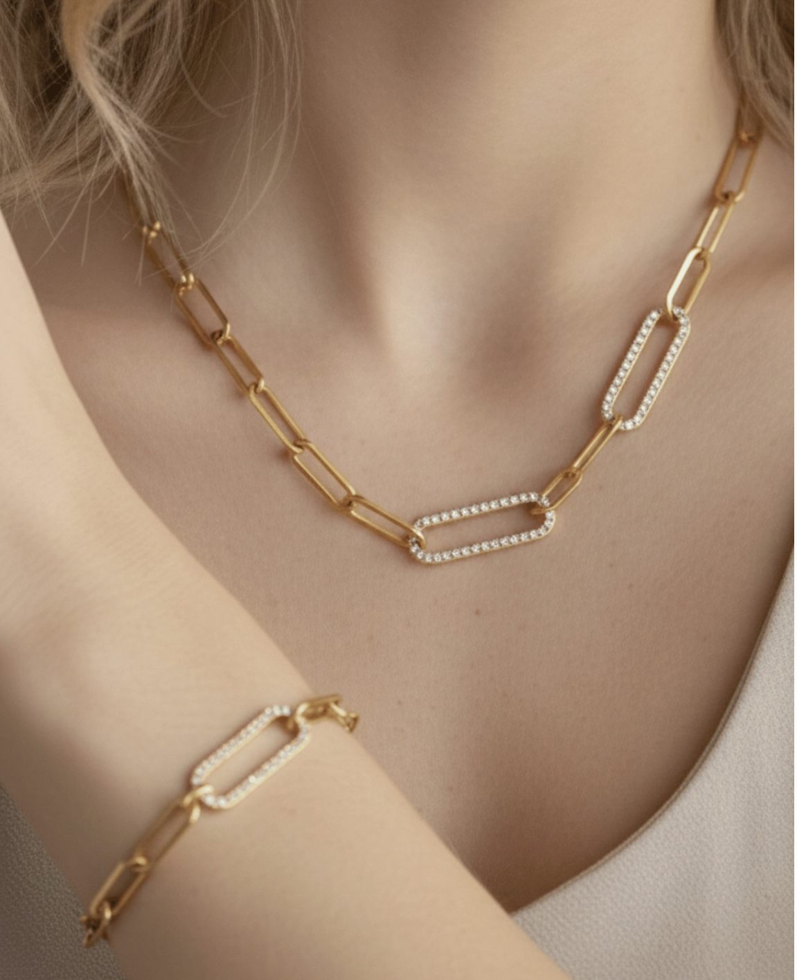 Gold Paperclip Necklace Set