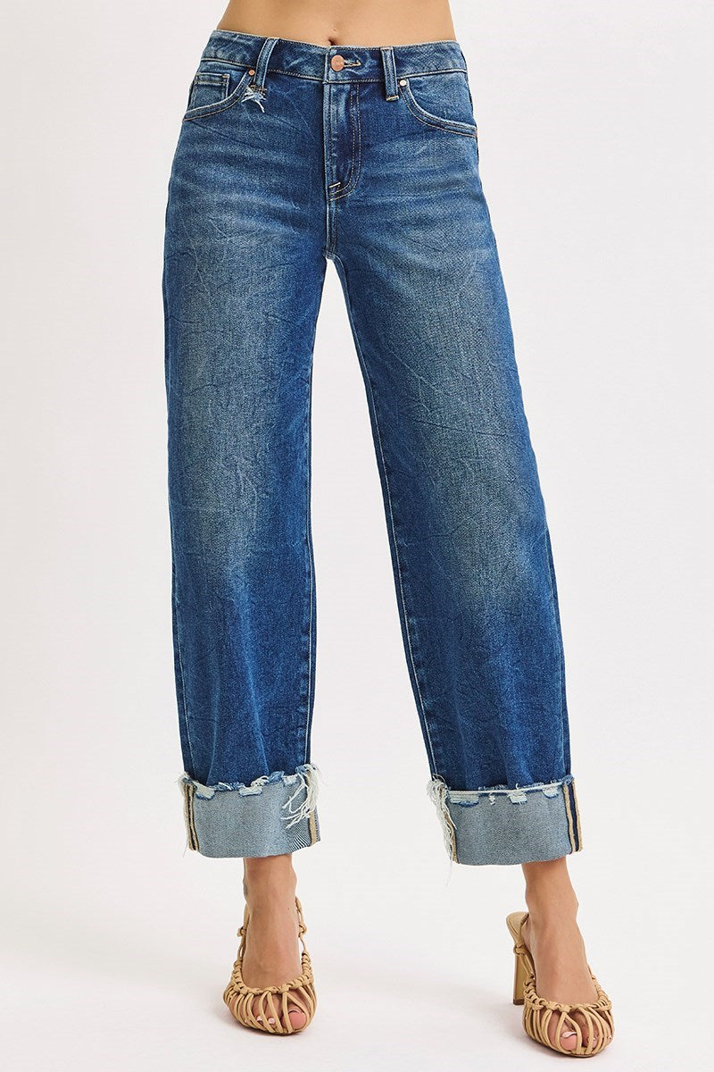 HR Crop Boyfriend Cuff Stretchy Jean