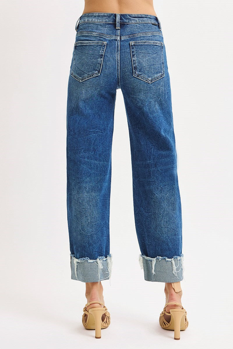 HR Crop Boyfriend Cuff Stretchy Jean