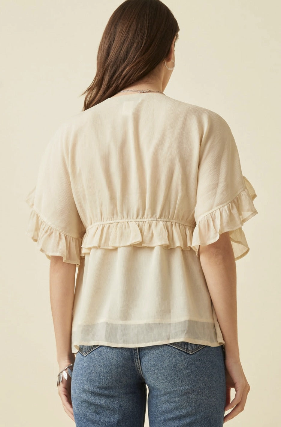 Hayden LA Cream Ruffle Sleeve Shirt