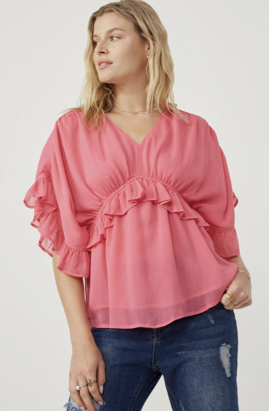 Hayden LA Hot Pink Ruffle Sleeve Shirt
