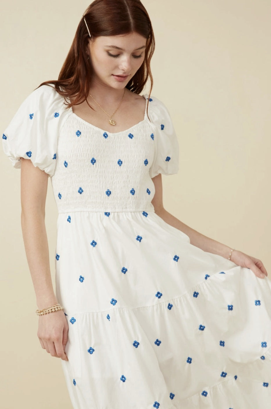 Hayden Mom & Me White and Blue Flower Dress