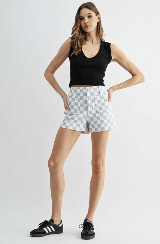 High Rise Chess Double Button Shorts