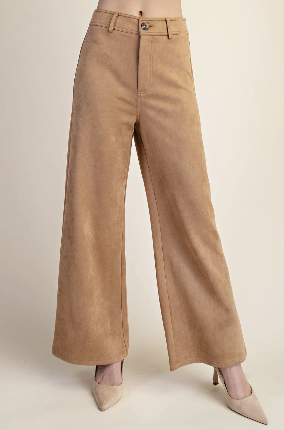 High Rise Suede Look Wide Leg Pants